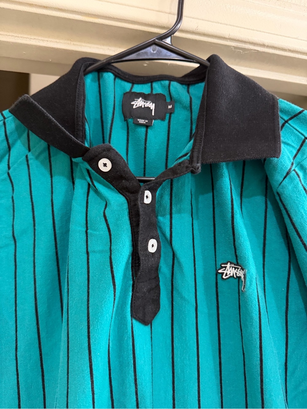 Stussy Teal with Black Pinstripe Polo